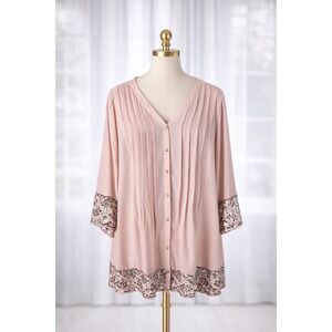 New Roaman's Pink Silver Sequin Pleated Pintucked Tunic Top Special Occasion 28W